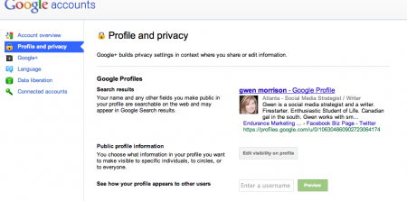 Profile and Privacy Google+